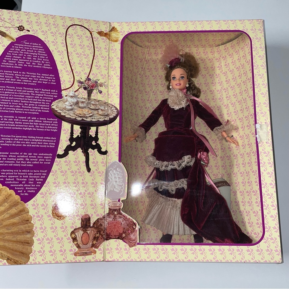 Mattel Barbie Victorian Lady Doll in Pink and Burgundy.
